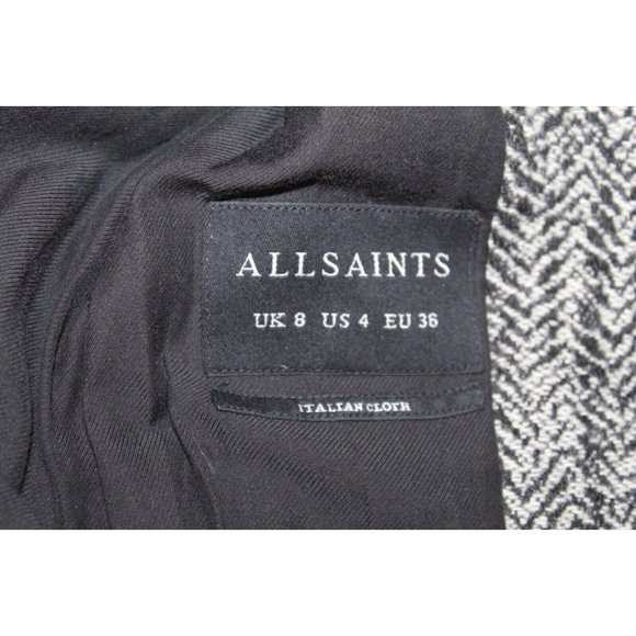 All Saints Aren Coat Size 4 Wool Hepburn Steampunk Modern Minimalist Herringbone - Picture 6 of 11